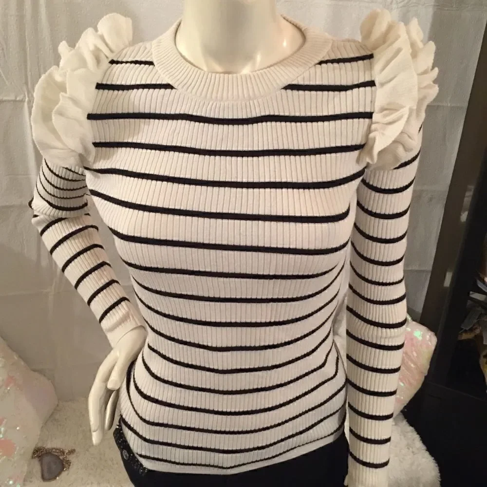 Stylus Ruffle Shoulder lite ribbed Cotton Top